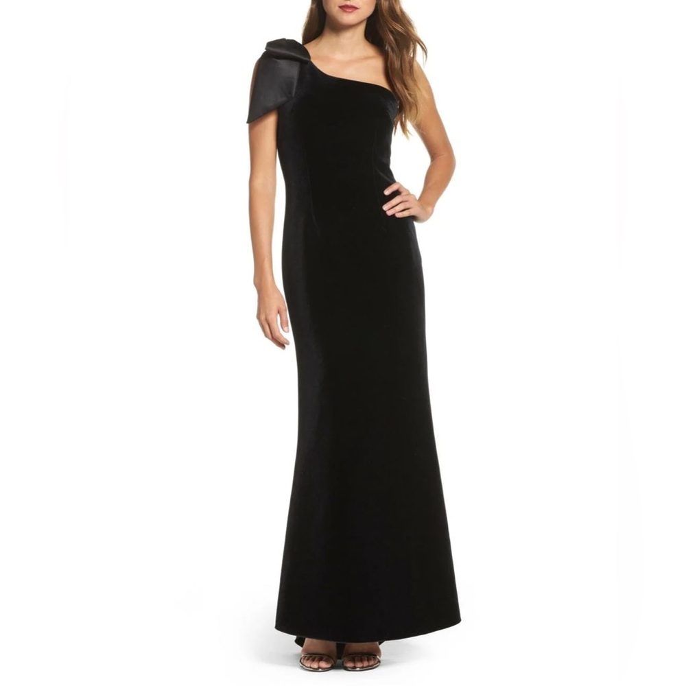 Eliza J Velvet One-Shoulder Gown